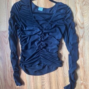 A&F Sheer Black Ruched Long Sleeve Top